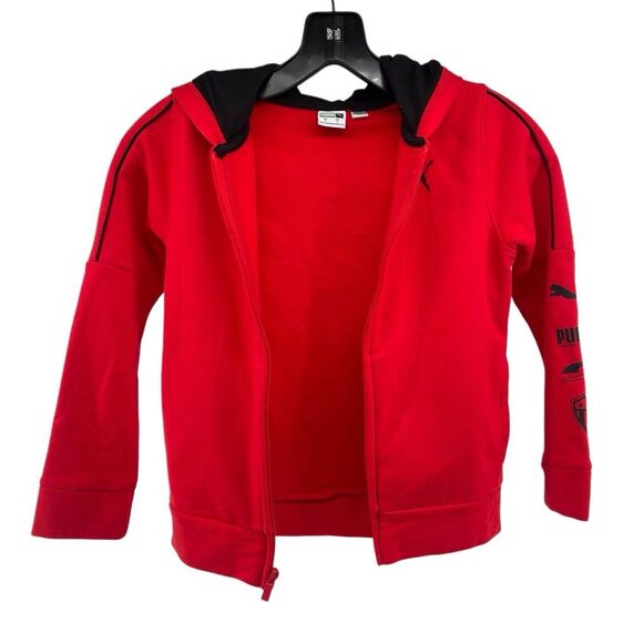 Puma Boys Red Full Zip Hoodie Jacket Size 6 – Soft Fleece Sporty Style - Picture 2 of 14